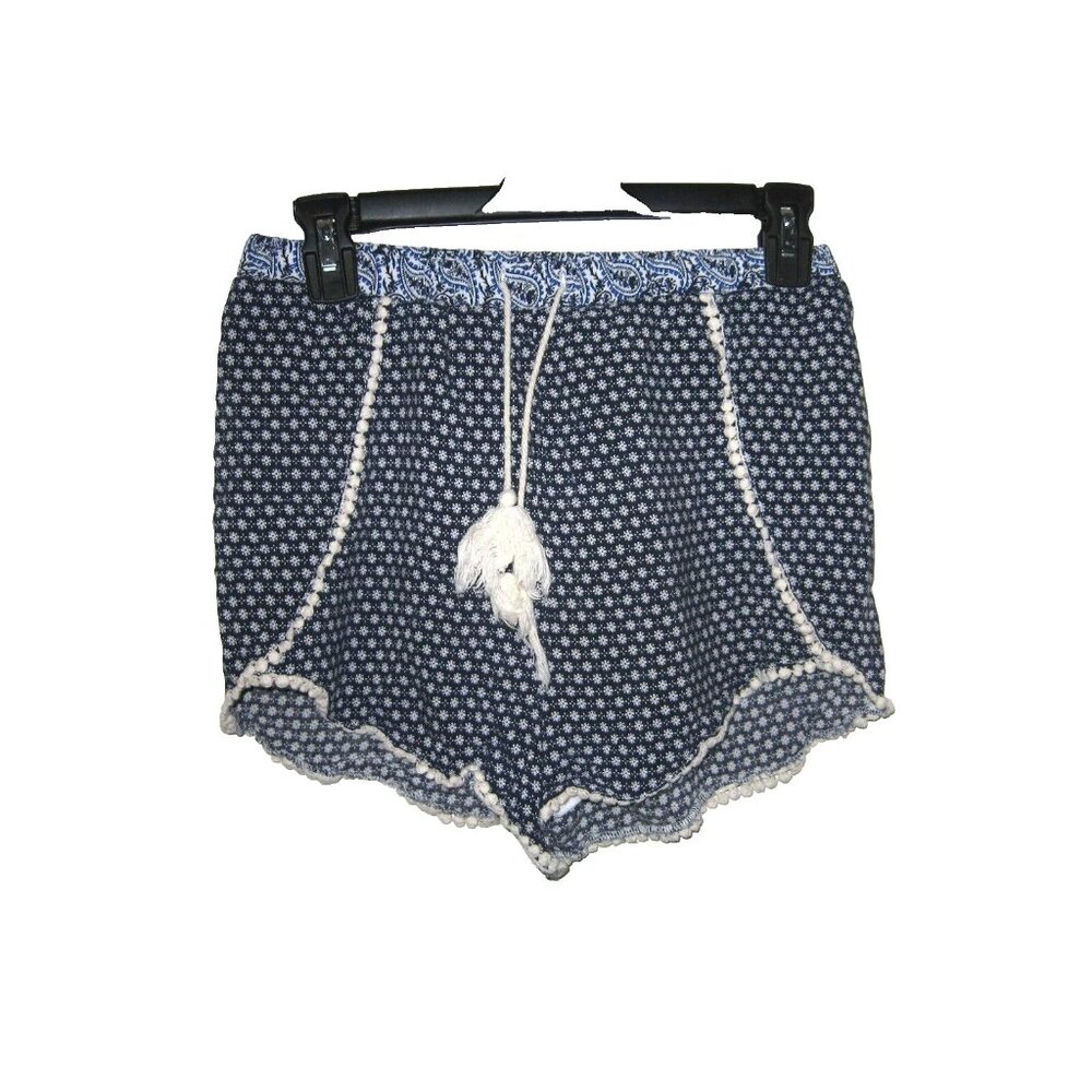 Listicle Blue White Floral Paisley Drawstring Elastic Waist Lined Shorts M